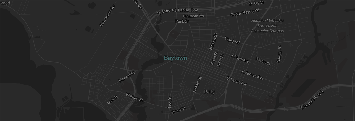 Map showing Bractos service coverage in Baytown, Texas